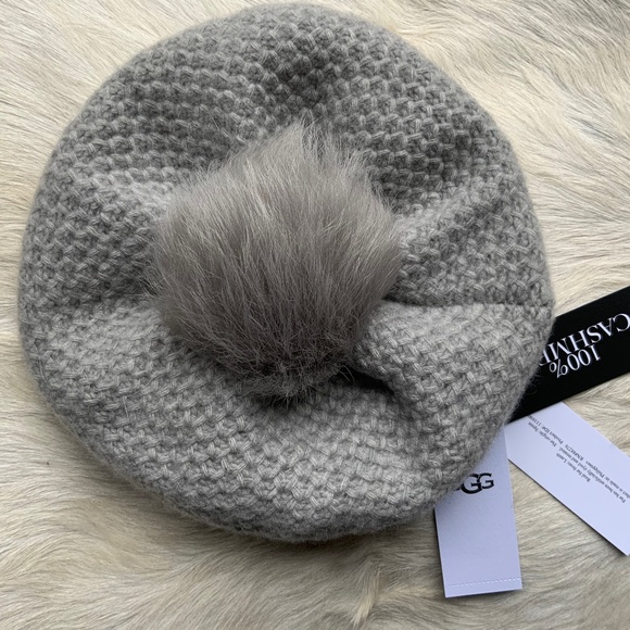 Ugg 100% Cashmere Grey Hat Aislinn Honeycomb Knit Pom Beret $125.00 - Picture 16 of 16